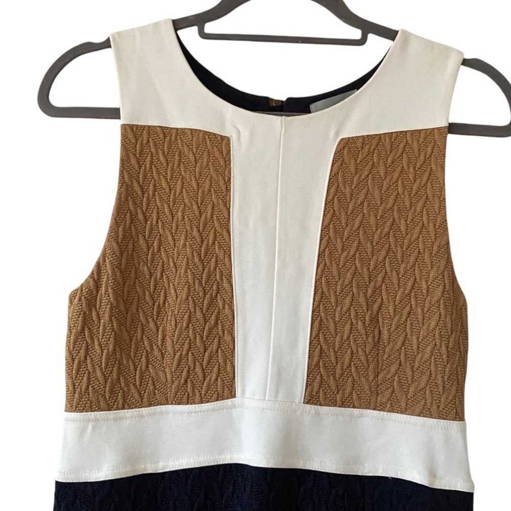 Maeve Anthropologie Color Block Navy Cream Flare Cable Sweater Dress - Picture 4 of 11